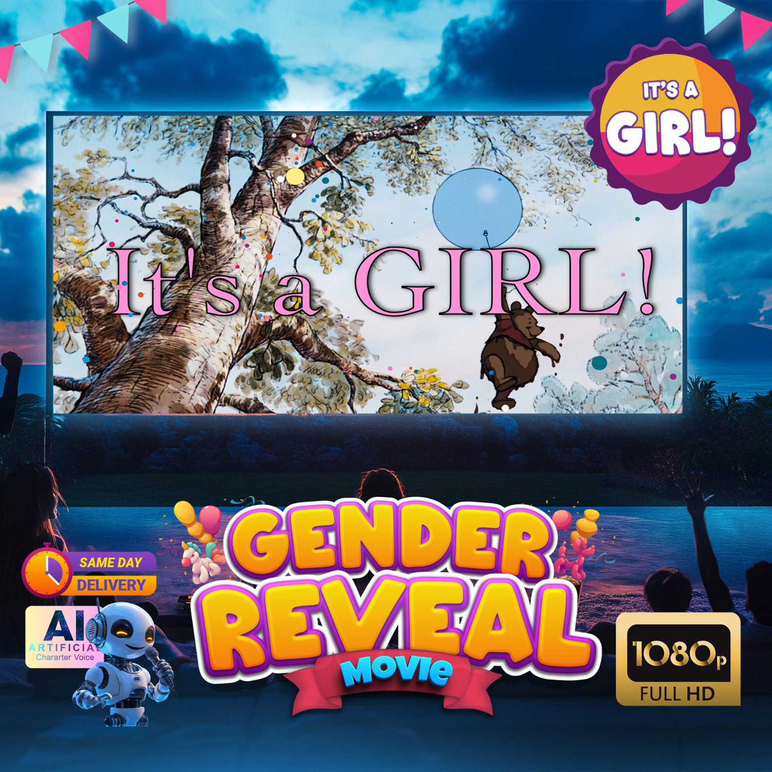 Winnie the Pooh Gender Reveal Movie Gender reveal movies Girl